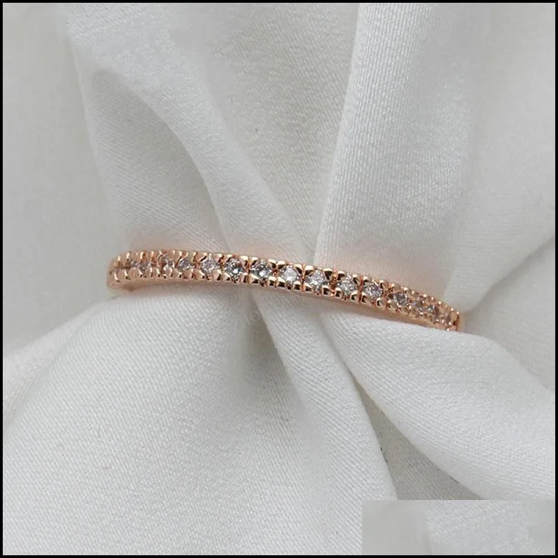 elegant rose gold color clear zirconia micro inlays 1.8mm wide finger knuckle rings silver gold engagement rings for women fashion