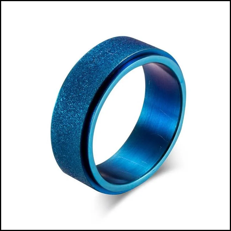 fashion simple 8mm titanium stainless steel matt rings blue black gold rotate mens jewelry rings wholesale party gift dropshopping