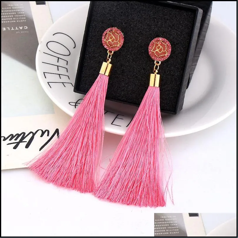 boho crystal long tassel drop earrings for women ethnic geometric rose flower sign dangle statement earring fashion jewelry