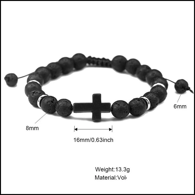 lava volcano stone agate beads bracelet for men cross charm bracelet handmade adjustable black beads braided bracelet