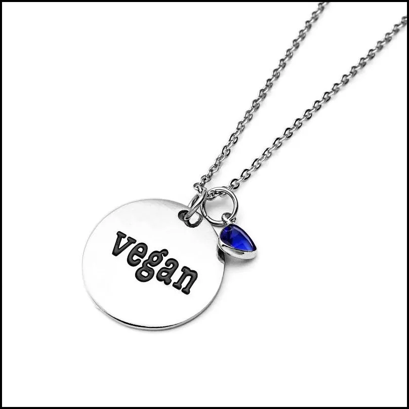 vegan letter stainless steel pendant necklaces for women men fashion vegetarian lifestyle silver chain necklace jewelry