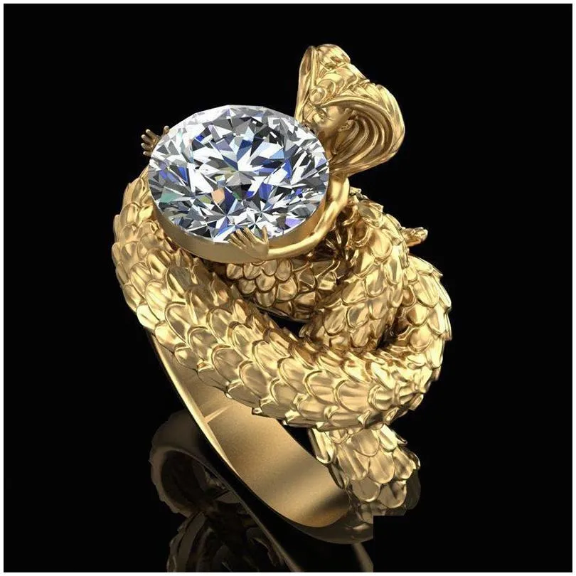 fashion jewelry punk person face snake body totem ring lady zircon ring