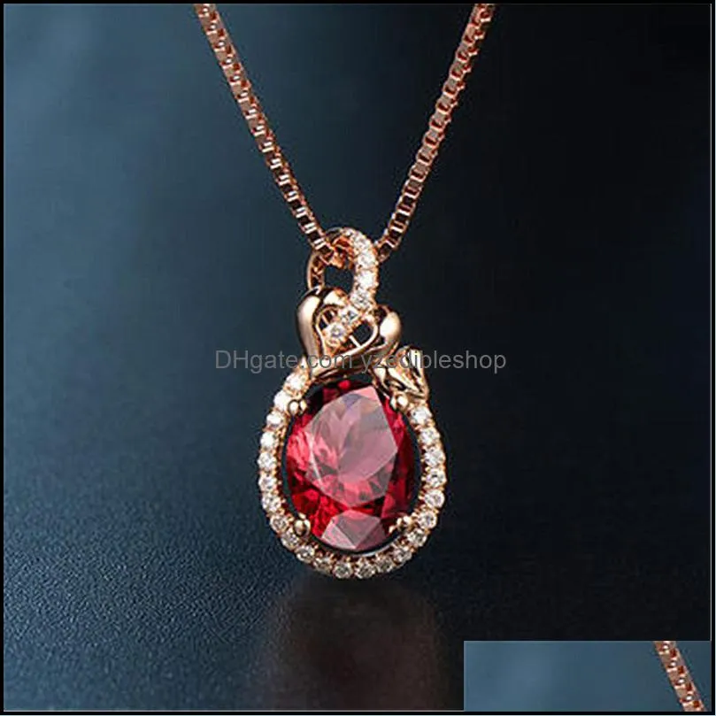 rose gold necklaces with round ruby zircon gemstone heart pendant necklace for women wedding gift jewelr yzedibleshop