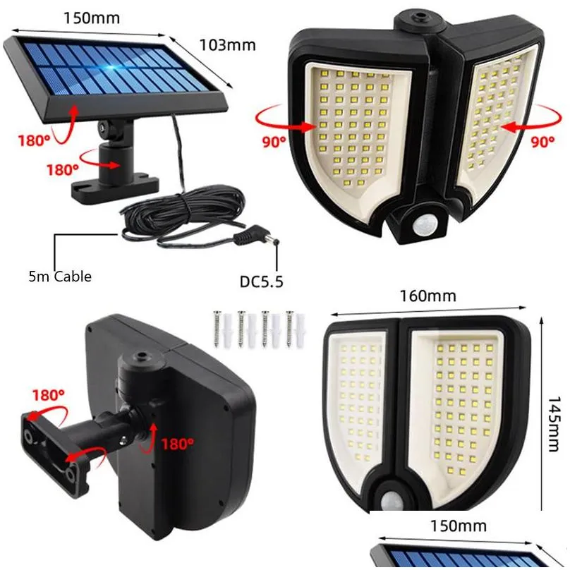 90led solar wall lamp motion sensor waterproof led street light security garden solar lamps with remote control rechargeable outdoor