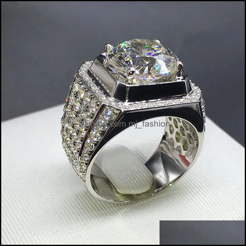 jewelry wedding rings real 925 sterling silver round cut moissanite cz diamond gemstones men engagement band rings gift 2246 t2