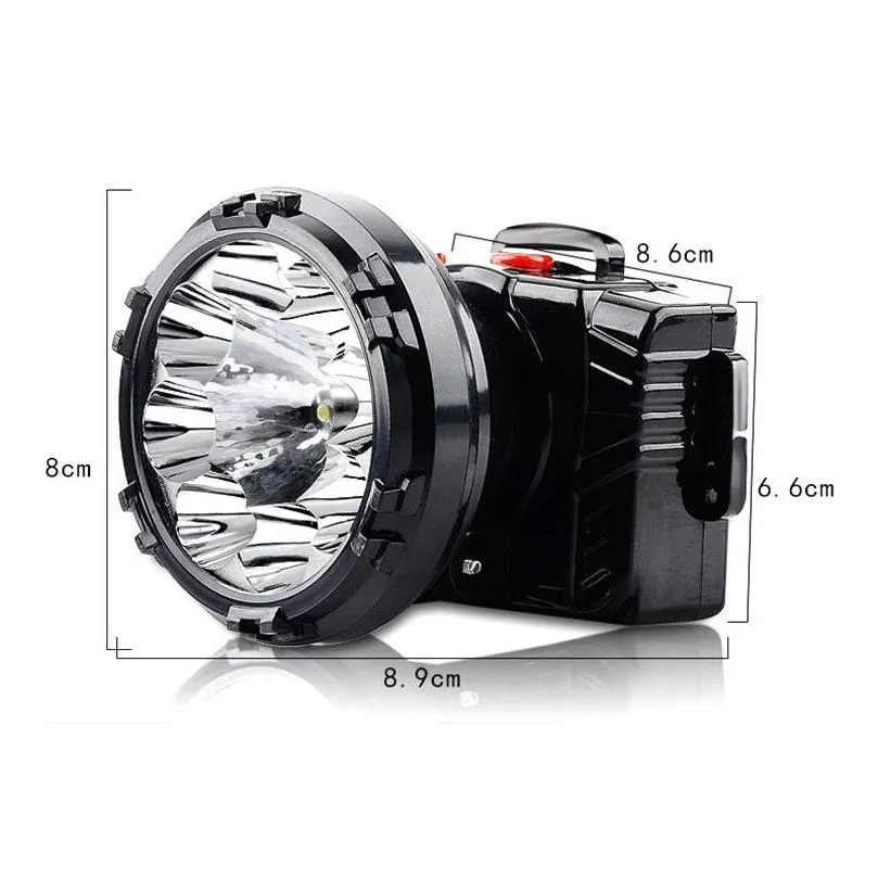 rechargeable high power head lamp 9xled 5000lm headlight camping head light torch lamp builtin lead acid battery dc 