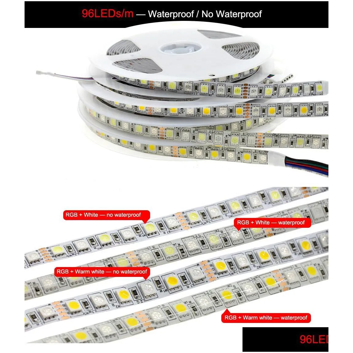 led strip 5050 rgbw dc 12v / 24v flexible led light rgb add white / rgb add warm white 60 led/m 96 led/m 5m/lot