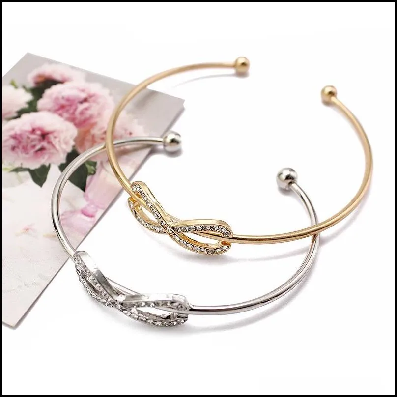 gold silver crystal rhinestone charm infinite bracelets bangles for women number 8 love cuff bangle fashion open arm jewelry