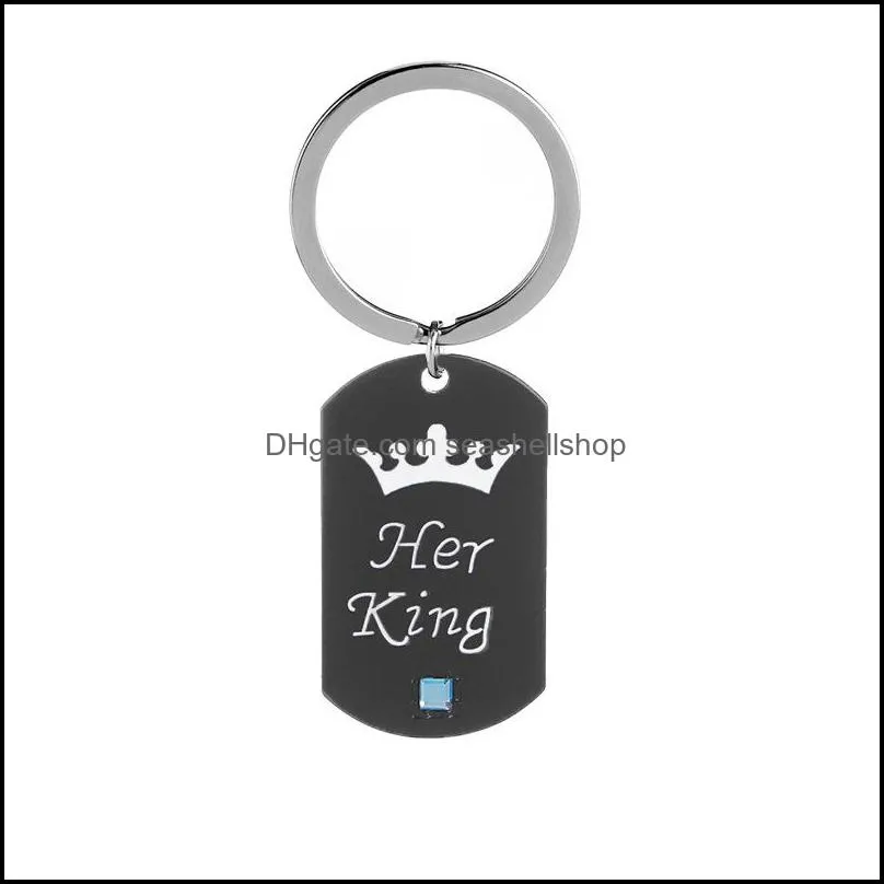  her king his queen pendants necklace dog tag crown lettering keychain beaded chains for women men couple lovers jewelry gift