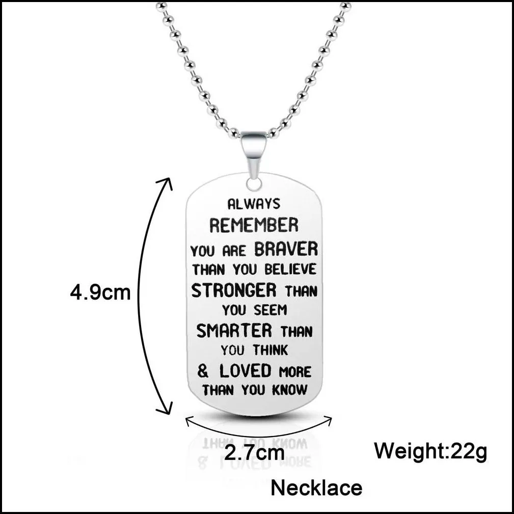 stainless steel family necklace to my son daughter love always remember you are braver dog tag pendant chain charm kids father mother birthday