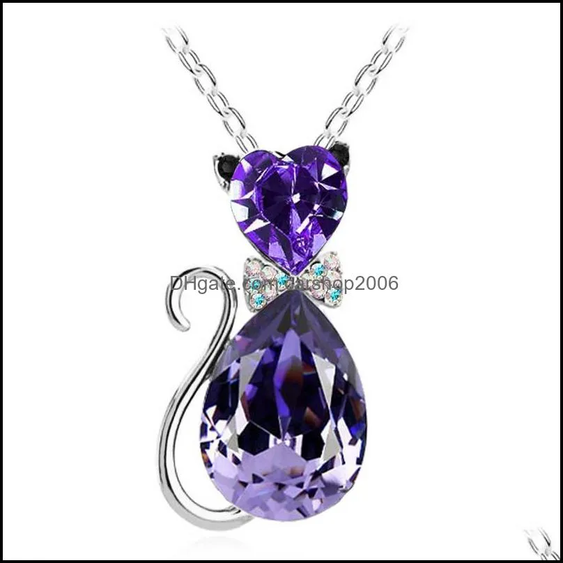 pretty crystal cat necklace women clavicle chain necklace cute cat pendant chain austrian crystal necklace carshop2006