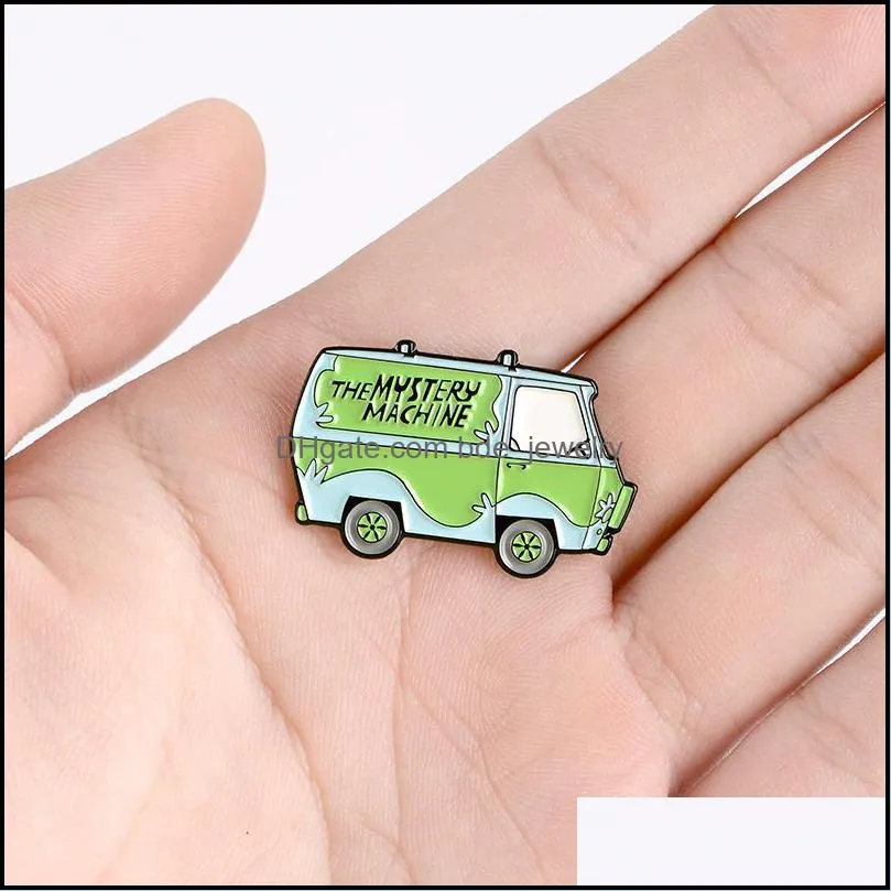 green car enamel pins the mystery machine badges solve trouble brooches for women backpack bag lapel pin cartoon cute jewelry gifts 2183