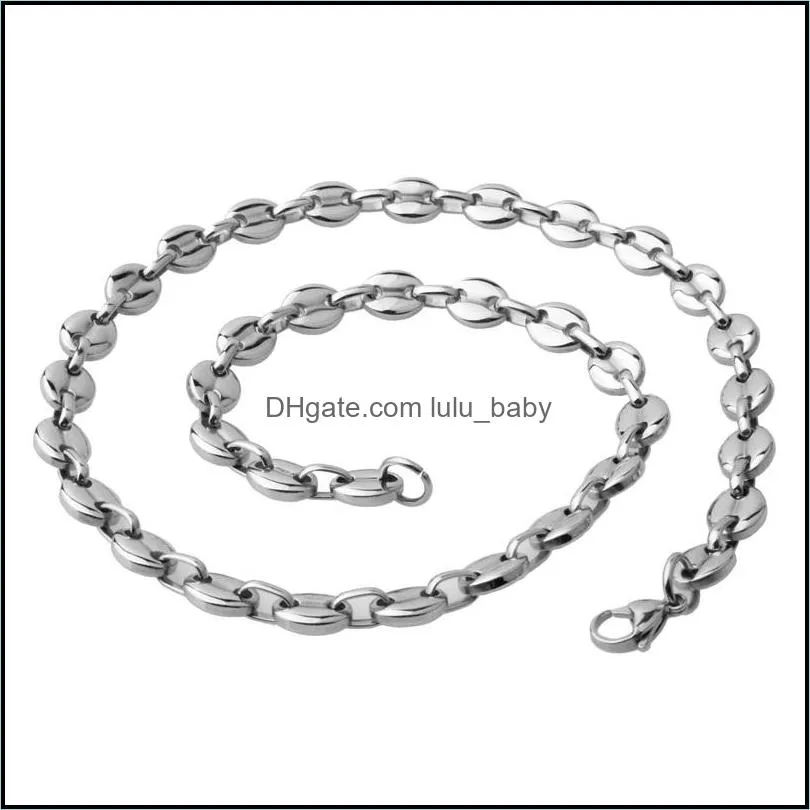 granny chic fashion 8inch 32 inch for choose hiphop 7/9/11mm stainless steel coffee beans chain necklace mens womens jewelry