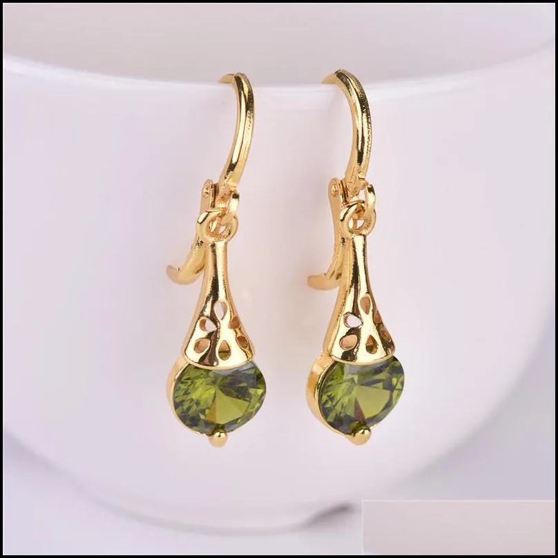 handmade crystal stone drop earrings for women lady gold plated cz clip on earring long dangle earrings gift jewelry pink red green