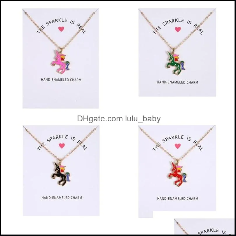fashion necklace for girls children kids enamel cartoon horse jewelry women animal pendant necklace with retail card