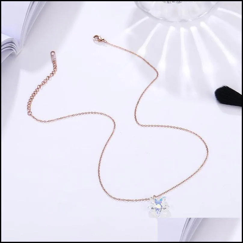  titanium steel lucky star pendant necklace for women girlfriend sparkling swarovski crystals necklace jewelry birthday gift