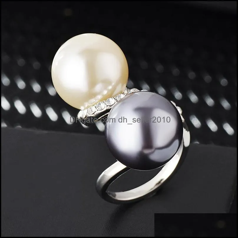 fashion big double simulated pearl rings for women rhinestone inlay finger ring jewelry gifts us size 69