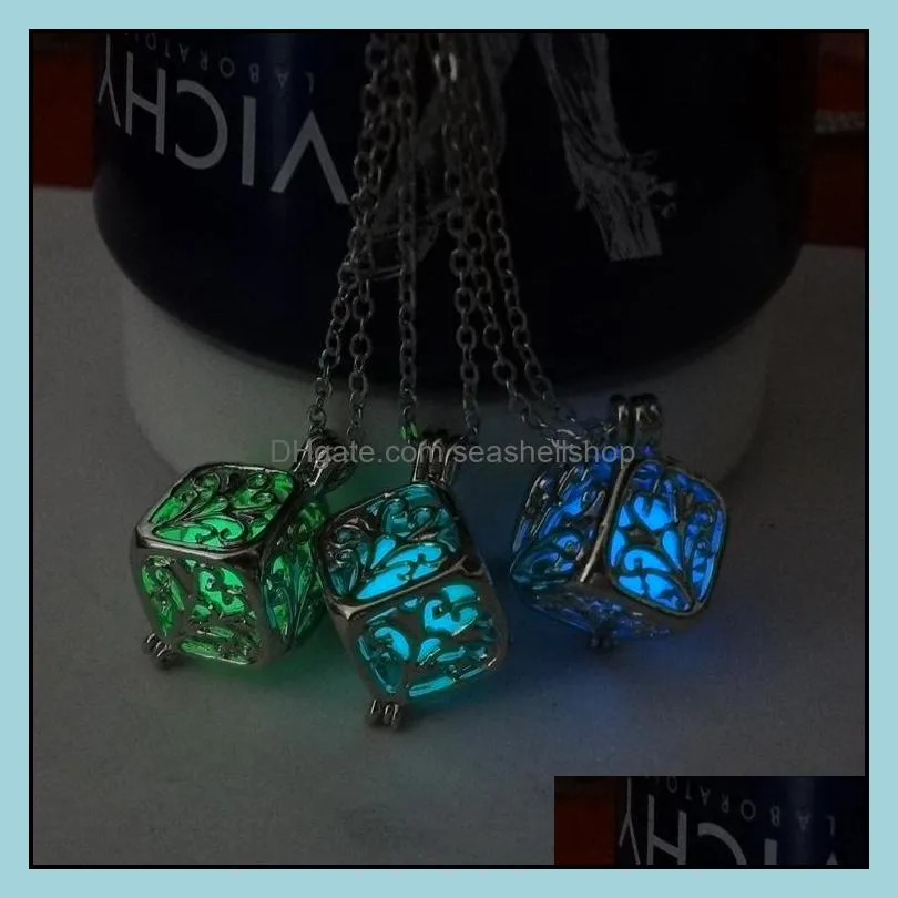  fashion women luminous hollow out locket pendant glow in the dark necklace square box necklace engagement gifts top quality