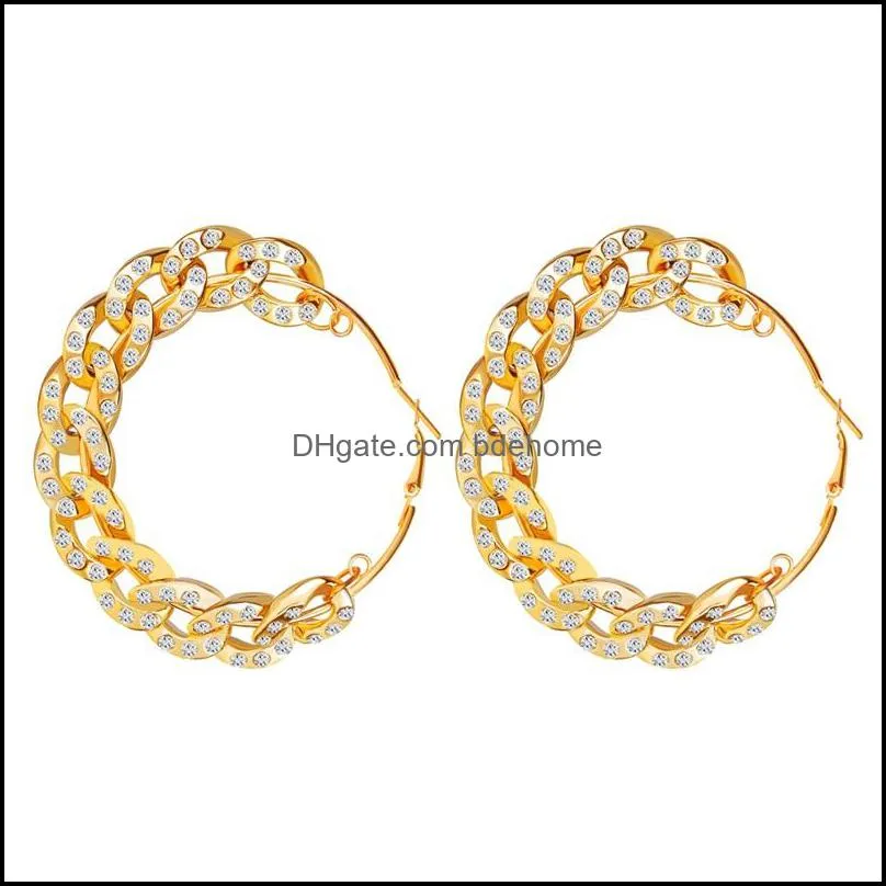 bohemian style oversize crystal hoop earrings for women girls 2020 summer gold chain round earrings famale fashion statement1 783