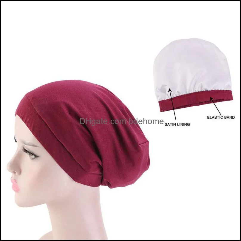 women satin lined sleep cap hair loss chemo elastic wide band slouchy beanie hat 83xf1 804 q2