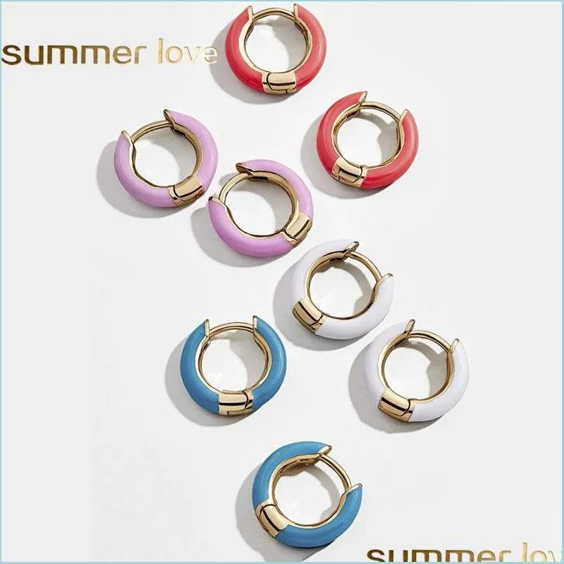  fashion simple round enameled ear cuffs earrings for women summer copper mini multicolor drop oil circle hoop earring jewelry