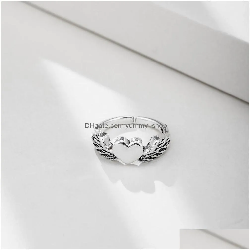 europe fashion retro love angel wings rings openable lady ring