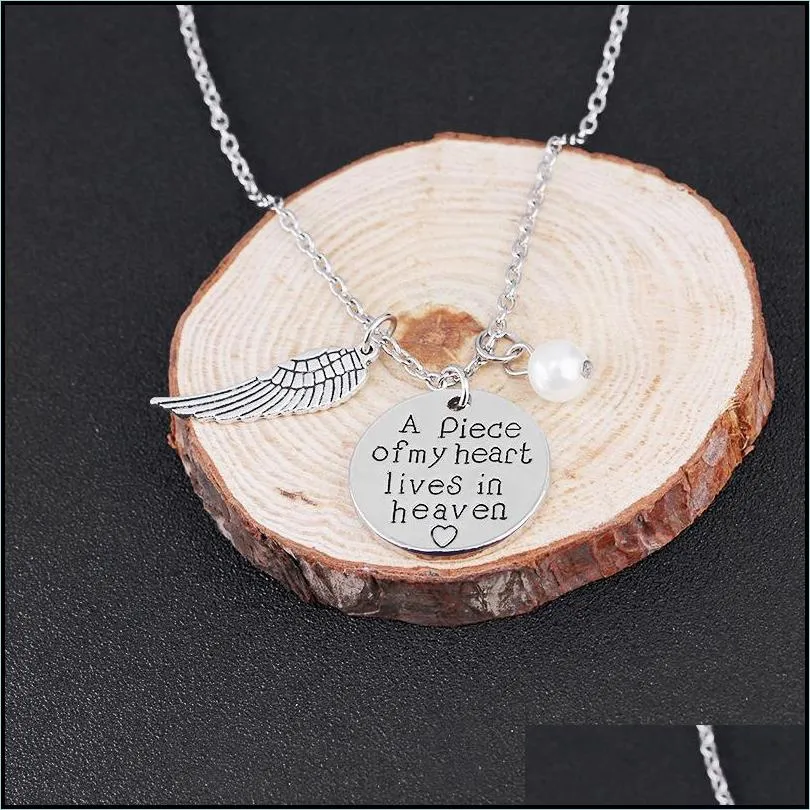  fashion angels wing handwriting remembrance necklace for women a piece of my heart lives in heaven pearl pendant necklace jewelry