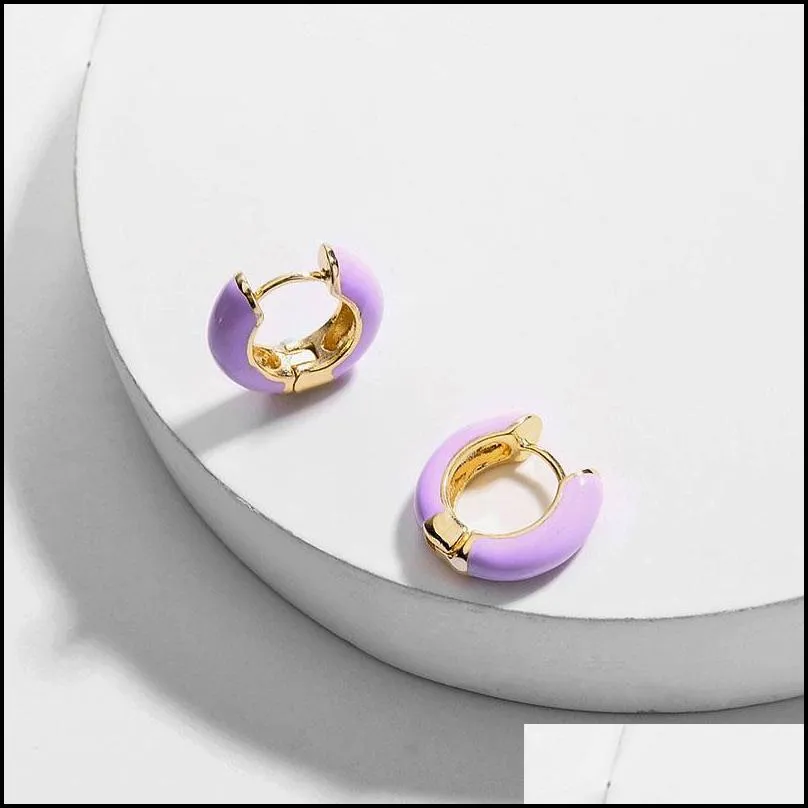  fashion simple round enameled ear cuffs earrings for women summer copper mini multicolor drop oil circle hoop earring jewelry