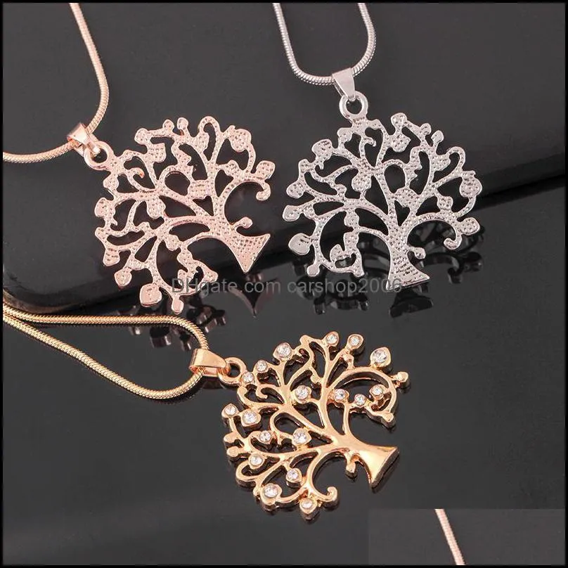 tree of life pendant necklace women chic jewelry crystal statement necklaces pendants christmas gifts bijoux rose gold long chain carshop2006