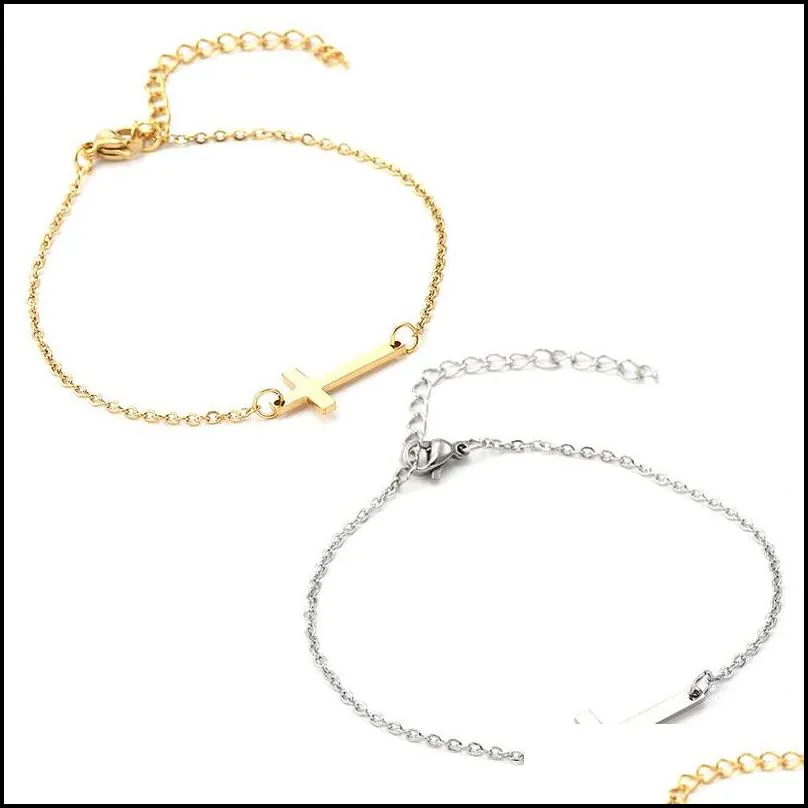 simple jesus cross stainless steel charm bracelet for women bohemia silver gold plated adjustable bracelet fashion friendship jewelry