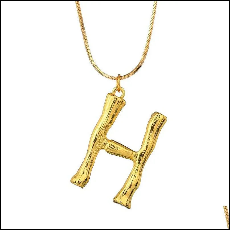 fashion 26 inital letter name bamboo pendants necklace for women gold color az alphabet snake chain necklace jewelry wholesale