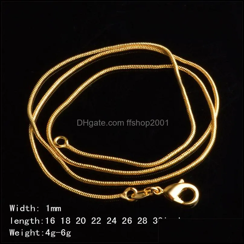 promotion sale 18k gold chain necklace 1mm 16in 18in 20in 22in 24in 26in 28in 30in mixed smooth snake chain necklace unisex necklaces 215