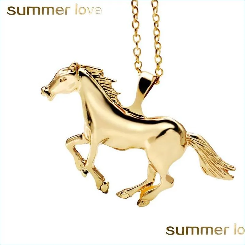 sliver gold horse shape chain necklece for women girl cute animal 64x41mm pendants necklace lucky jewelry accessories