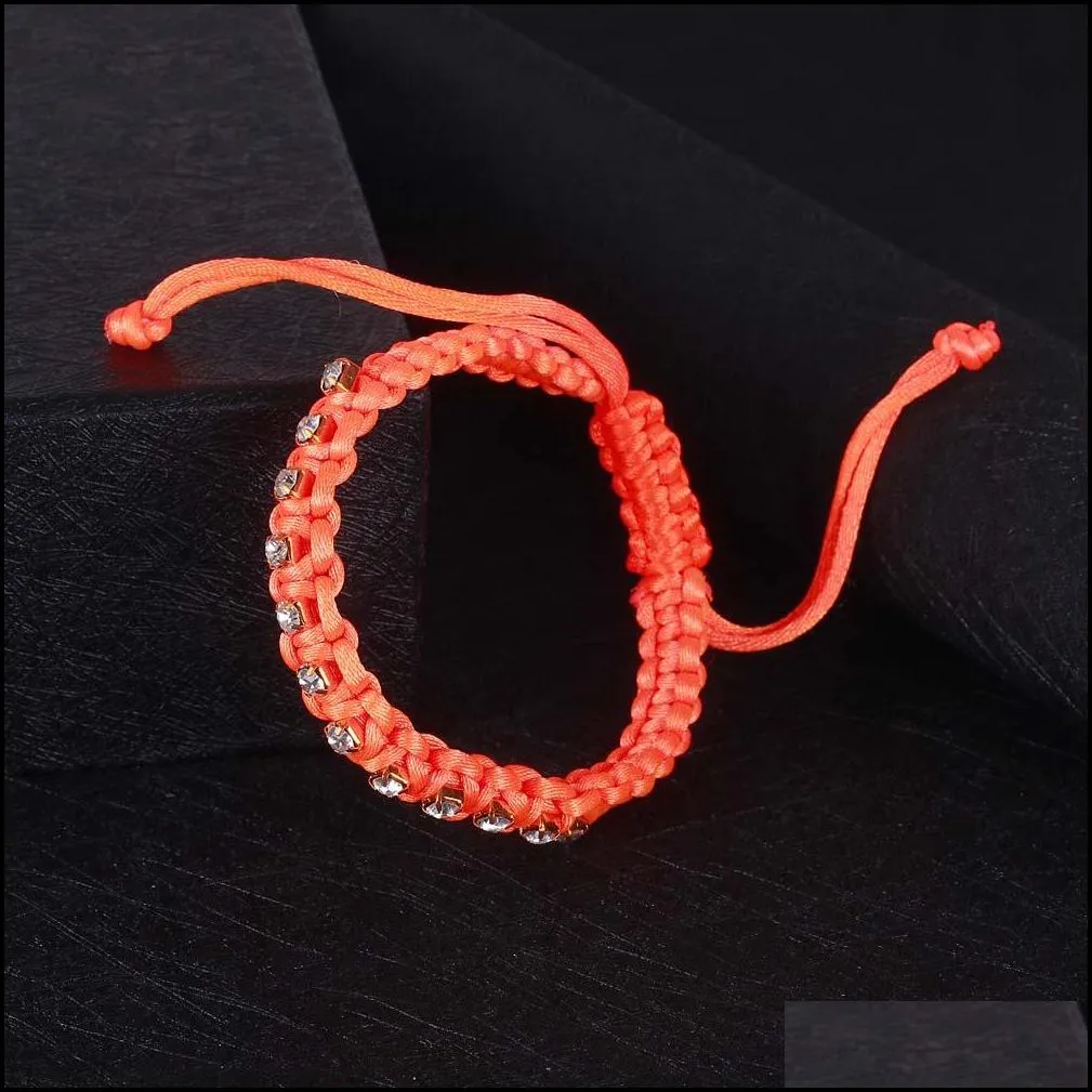 handmade fluorescent braided bracelet for women girls crystal inlayed pink yellow green adjustable bracelet trendy jewelry wholesale