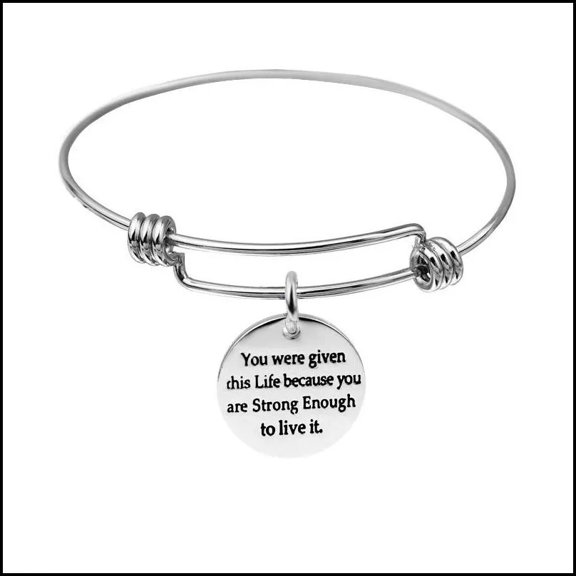 stainless steel inspirational charm bracelet bangle expandable sliver color wire bangle for your friend jewelry gift