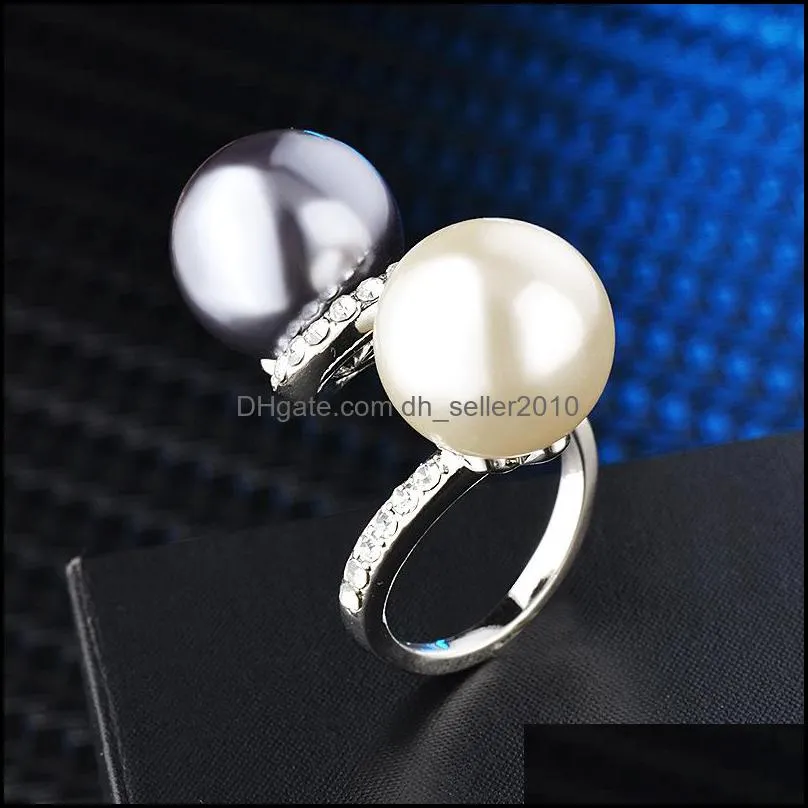 fashion big double simulated pearl rings for women rhinestone inlay finger ring jewelry gifts us size 69