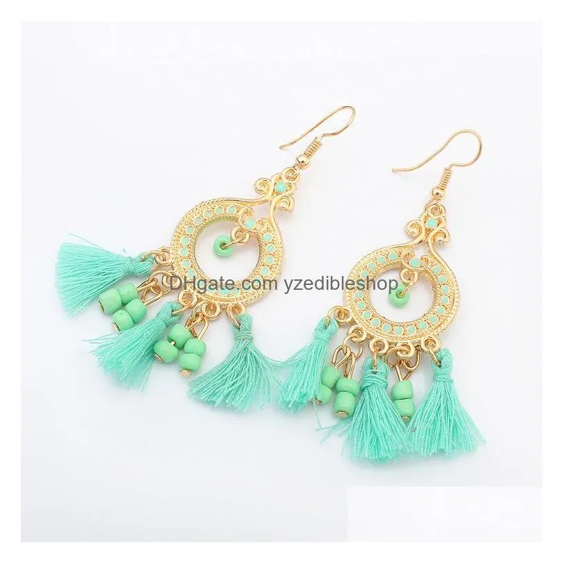 bohemina fashion jewelry dangle earrings hoop colorful beaded tassels earrings