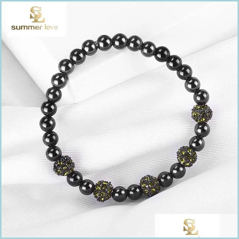 handmade 6mm glossy black nature stone beads bracelet for women men elastic jewelry gift wholesale