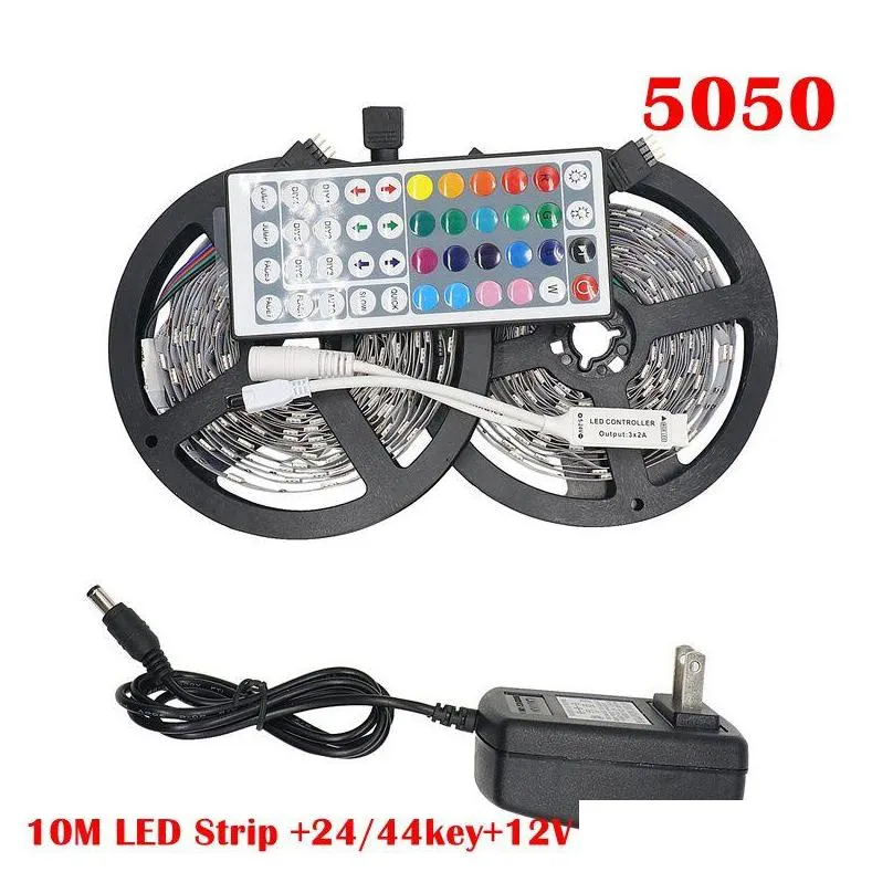 rgb led strip light 5050 5m 10m ip20 led light rgb leds tape led ribbon flexible mini ir controller dc12v adapter set