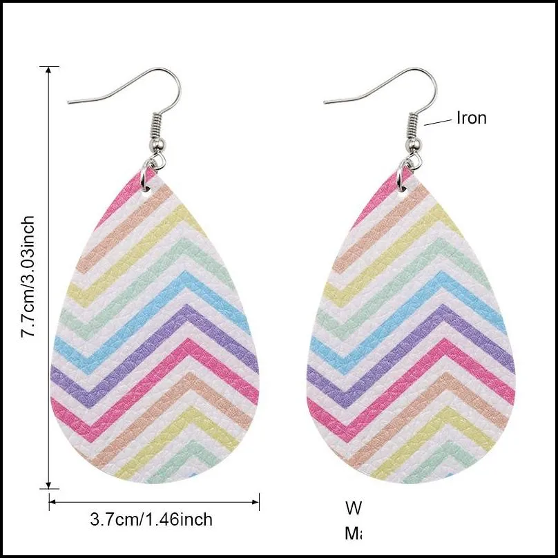 fashion rainbow leather earrings for women boho geometry plaid heart pattern water drop earrings star lattice teardrop earring jewelry