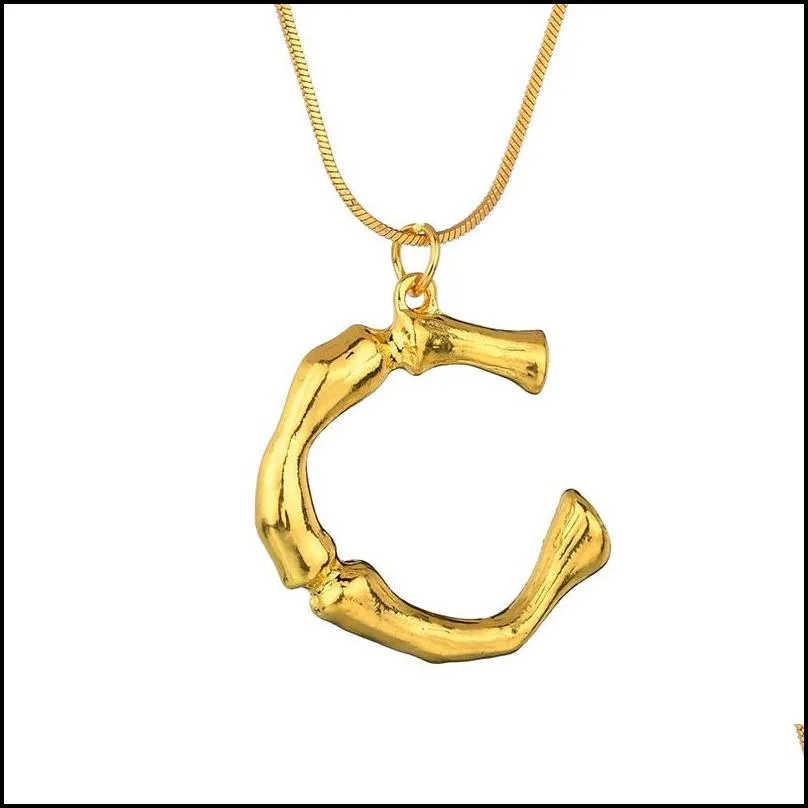fashion 26 inital letter name bamboo pendants necklace for women gold color az alphabet snake chain necklace jewelry wholesale