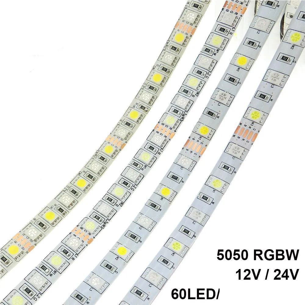 led strip 5050 rgbw dc 12v / 24v flexible led light rgb add white / rgb add warm white 60 led/m 96 led/m 5m/lot