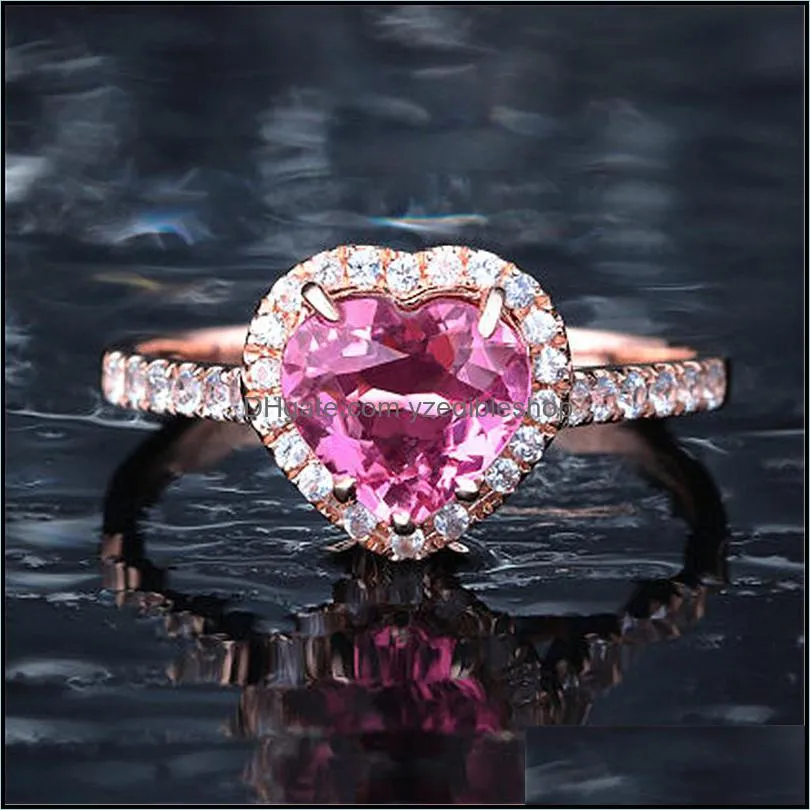 luxury pink crystals rings natural tourmaline heart love ring rose gold plated live generation rin yzedibleshop