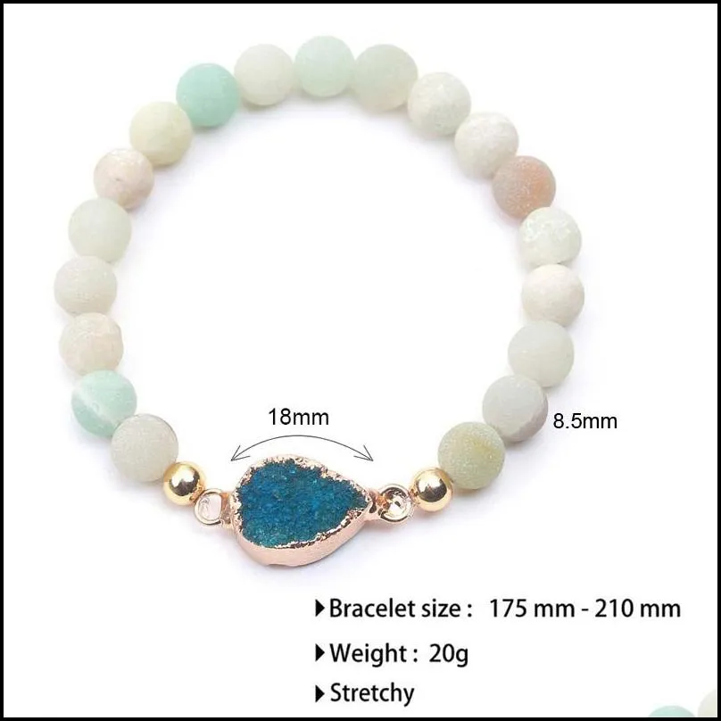 8 5mm matte nature stone durzy waterdrop charm bracelet for women green blue pink charm bracelet fashion jewelry wholesale