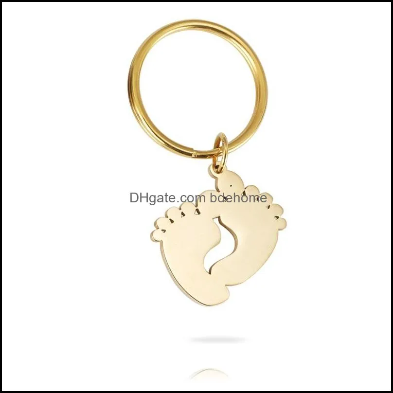 steel/gold stainless steel baby foot key chain blank for engrave metal baby feet keychain mirror polished wholesale 10pcs 90 q2