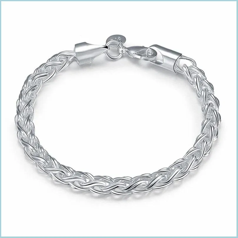 real original 925 silver bracelets simple twist round chain bracelets bangle for men women fine men jewelry gift