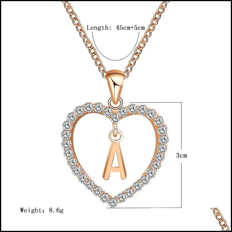 white crystal rhinestone heart necklace 26 letter pendant necklaces womens fashion az alphabet name necklace personalized friend gift