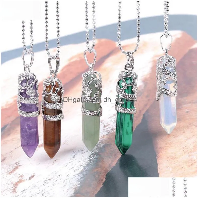 5.1 x 1 x 1cm dragon shaped natural stone pendant necklace hexagonal aura bullet head crystal column jewelry for lovers