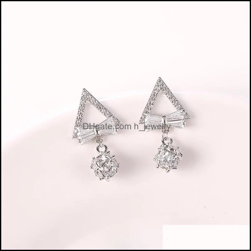 korean fashion cute 3a cubic zirconia triangle hollow dangle earring for women elegant copper inlaid cz micro pave earring gift for