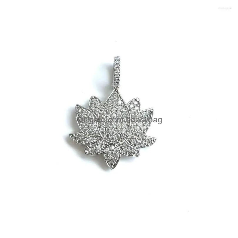 charms 5pcs cubic zirconia pave flower lotus pendant for jewelry making bracelet necklace accessories
